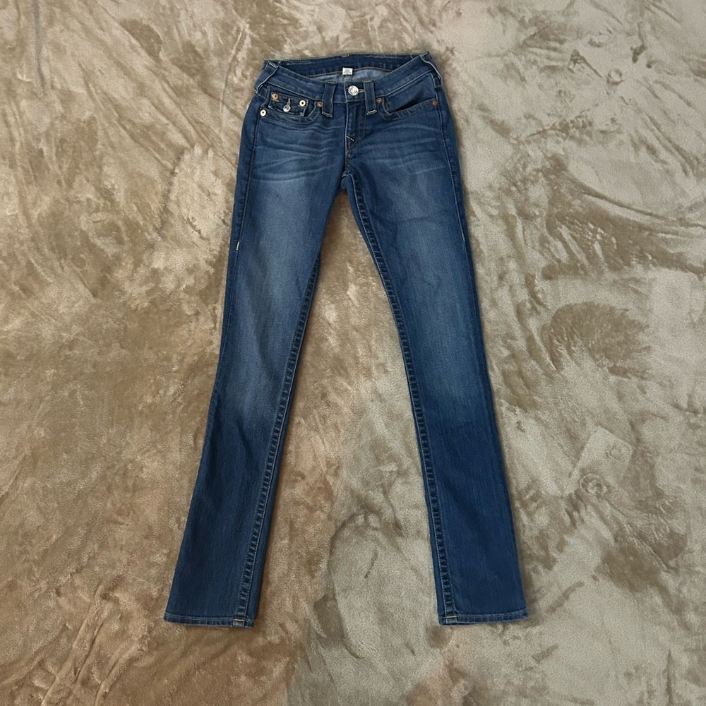 True Religion Section Slim Straight Jeans Size 24 Dark Wash Flap Pocket